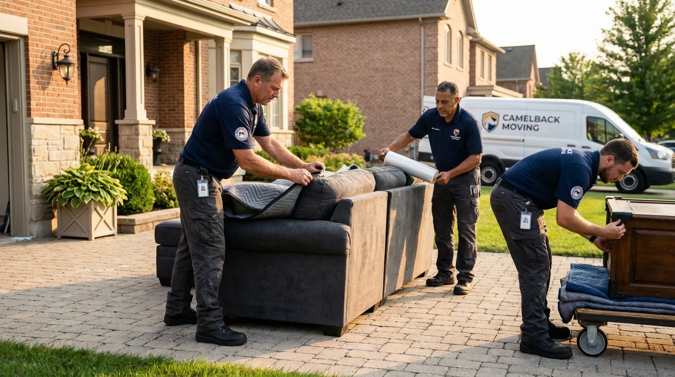 Large estate moving crew wrapping furniture in West Milford, NJ