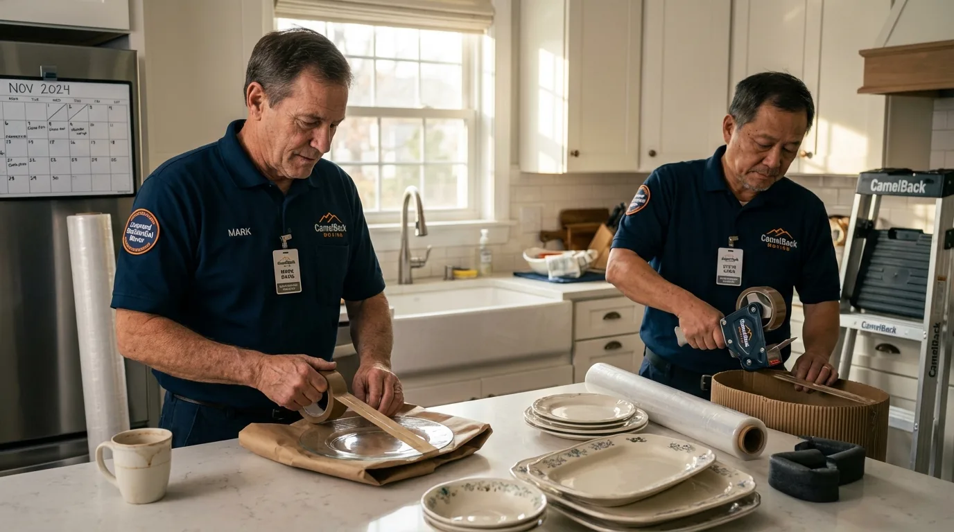 Professional crew packing kitchen dishware in West Milford, NJ